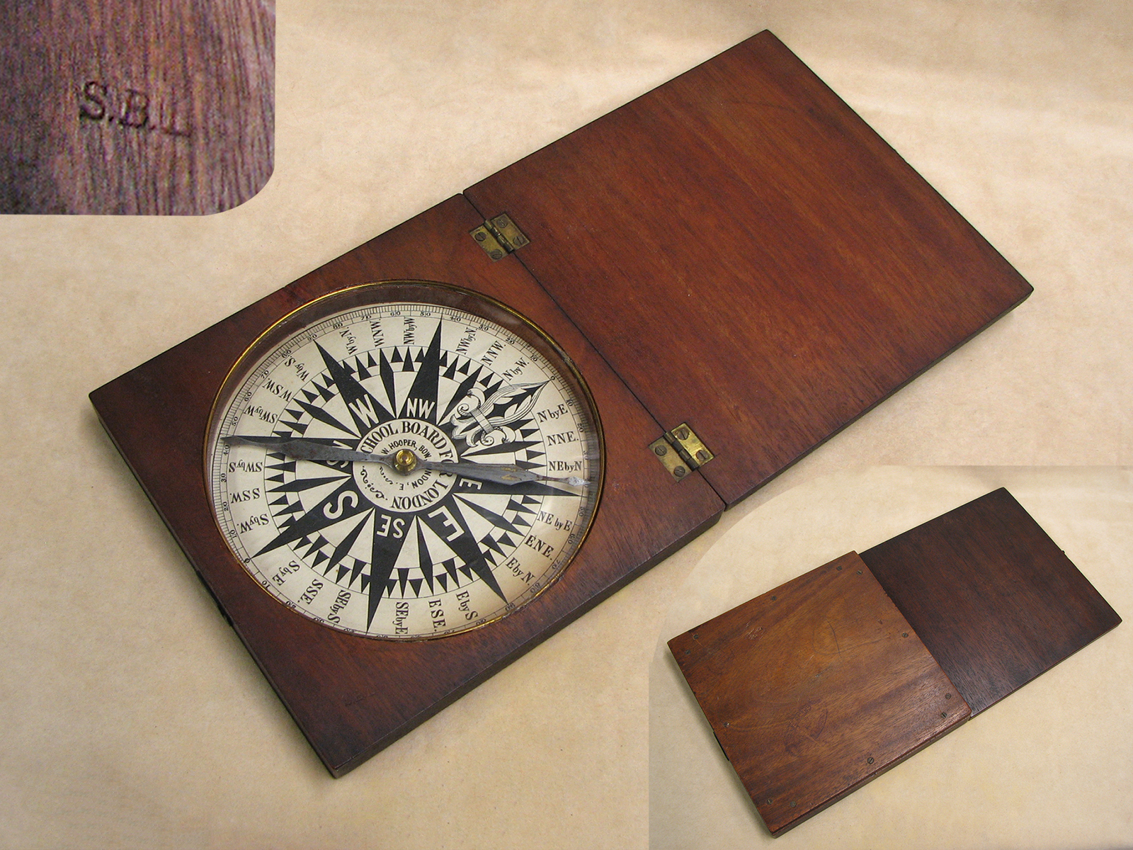 Late 19th century School Board For London desktop compass signed Hooper London